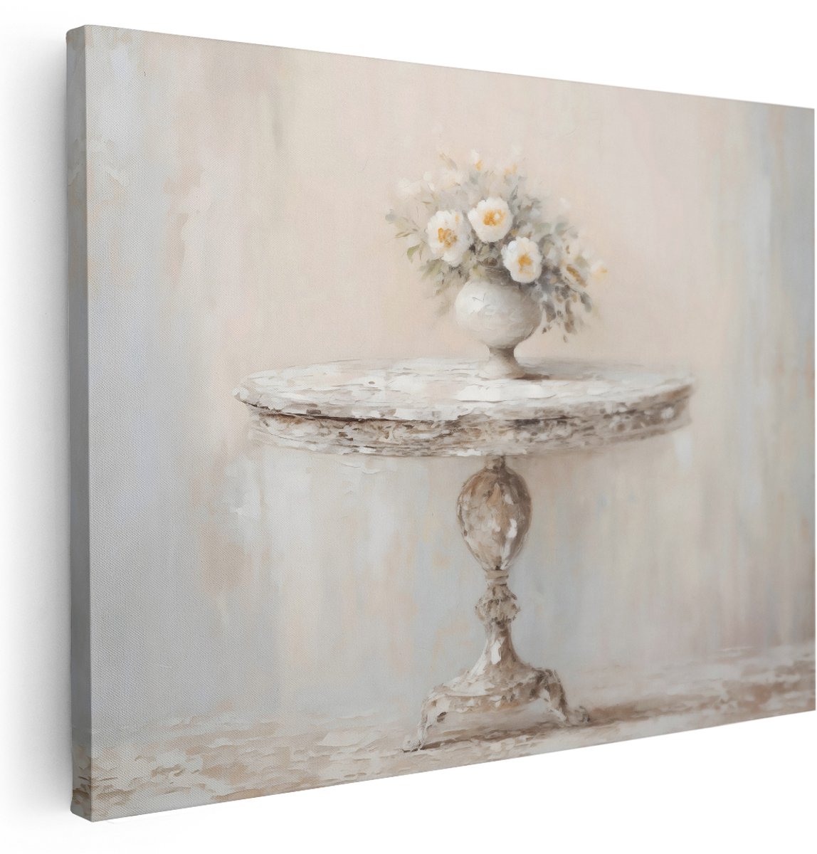 Artaza Canvas Schilderij Bloemen - 160x120 cm - Groot - Wanddecoratie Vintage - Muurdecoratie Stilleven - Decoratie Antieke Tafel - Schilderijen Op Canvas