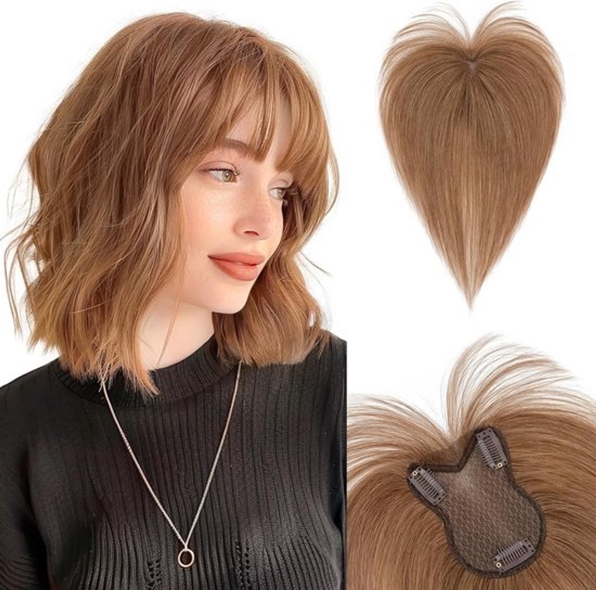 Haartopper van Echt Haar met Kantbasis voor Dames - Clip-in Haarstukje voor Volume en Natuurlijkheid