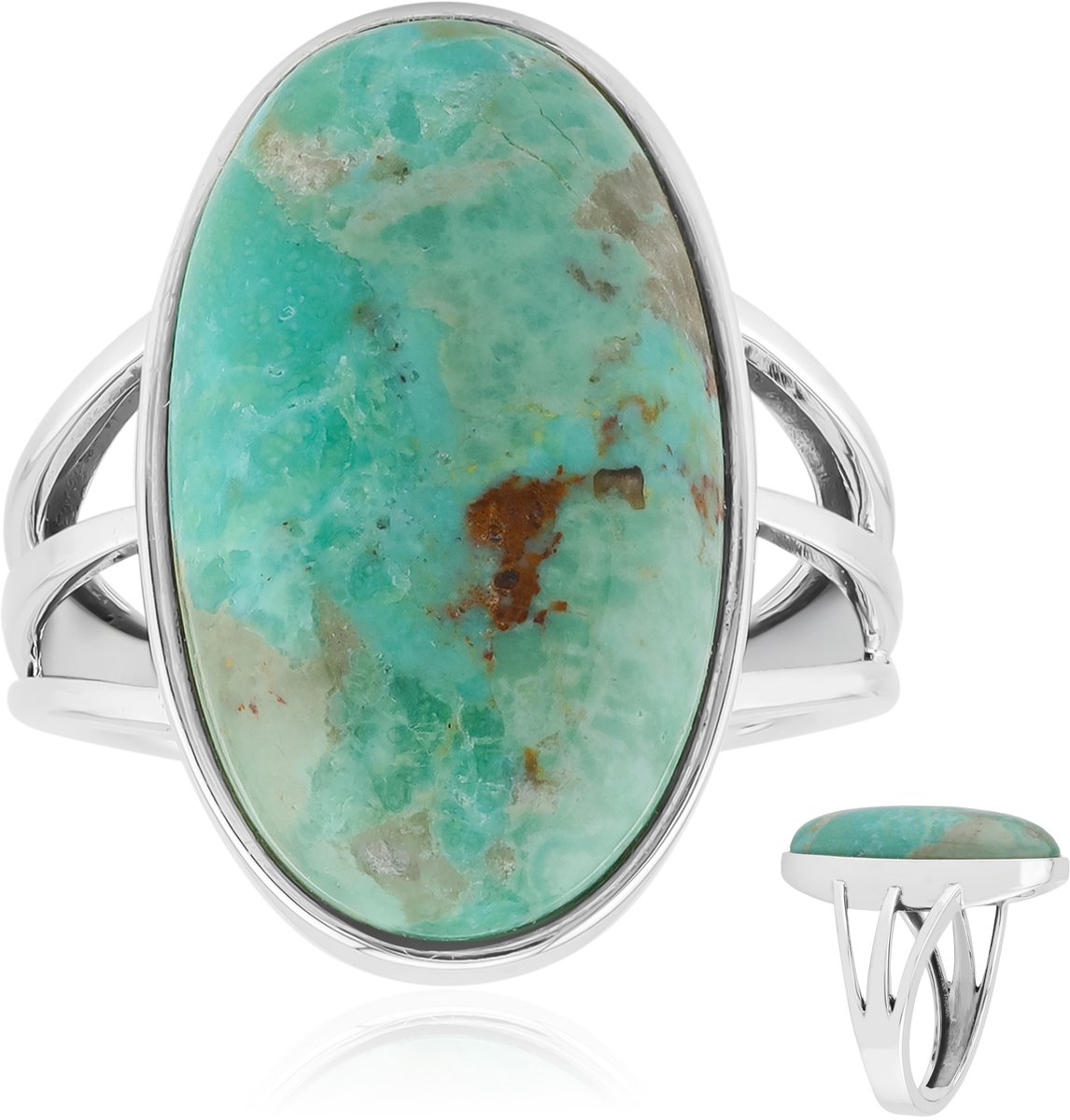 Cavill - Zilveren Ring - 925 Sterling Zilver Geoxideerd - Blauwe Kingman Mohave Turkoois 12,6 ct - Unieke Ovale Cabochon Damesring