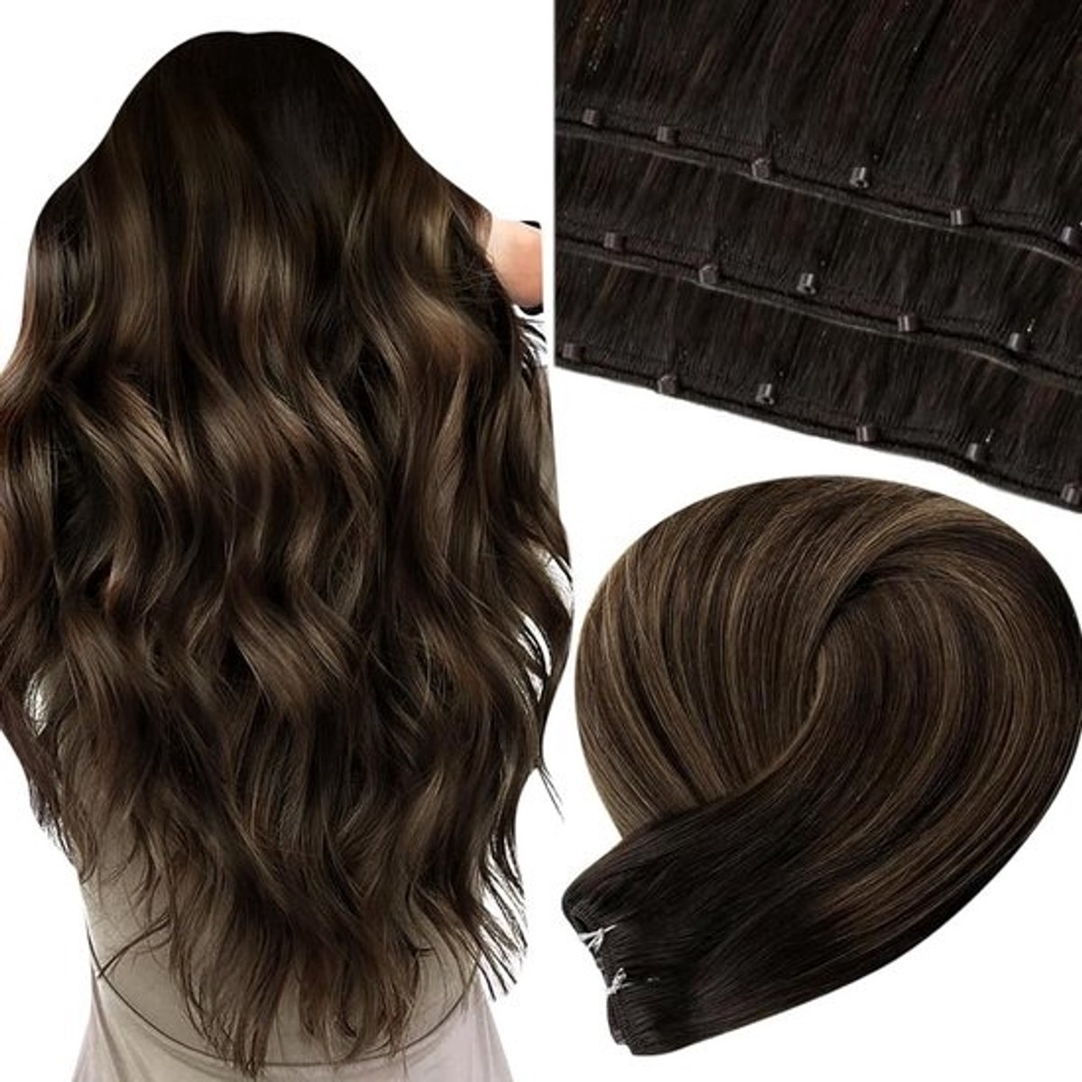 Remy Menselijk Haar Extensions Balayage Microbead Vlecht Donkerbruin Ombre 50cm