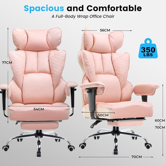 Ergonomische Bureaustoel - Comfortabele Werkstoel - Langdurig Zitten - Geïntegreerde Lendensteun - 50 cm Zitdiepte - Koraalroze — afbeelding 5