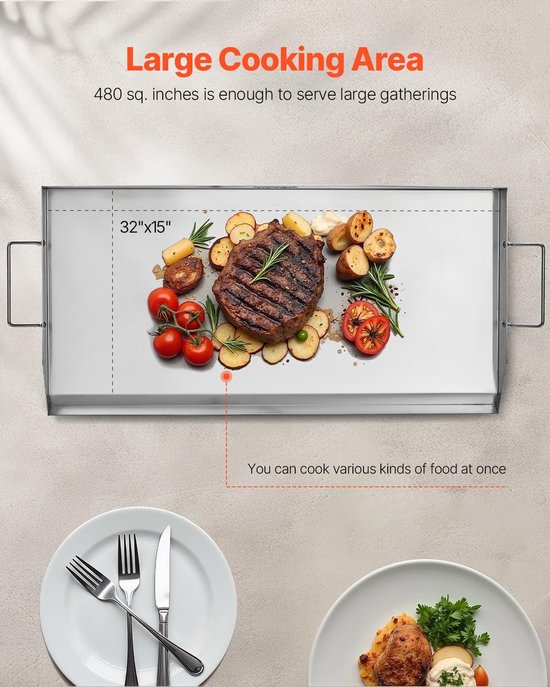 Grillplaat Grillpan - Plat Fornuis - Buiten Koken - Roestvrij Staal - 81 x 37 cm - Zilver — afbeelding 4