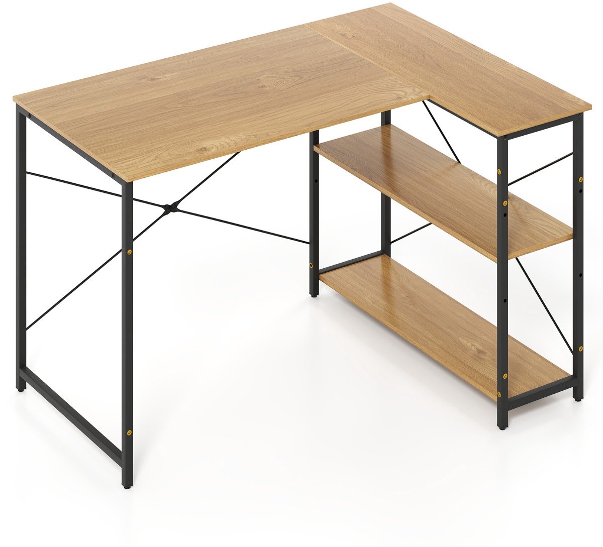 SureDeal® - L-Vormig Omkeerbaar Bureau met Verstelbare Plank - Hout & Metaal - 118x86x74 cm - Natuur - Hoek Computertafel