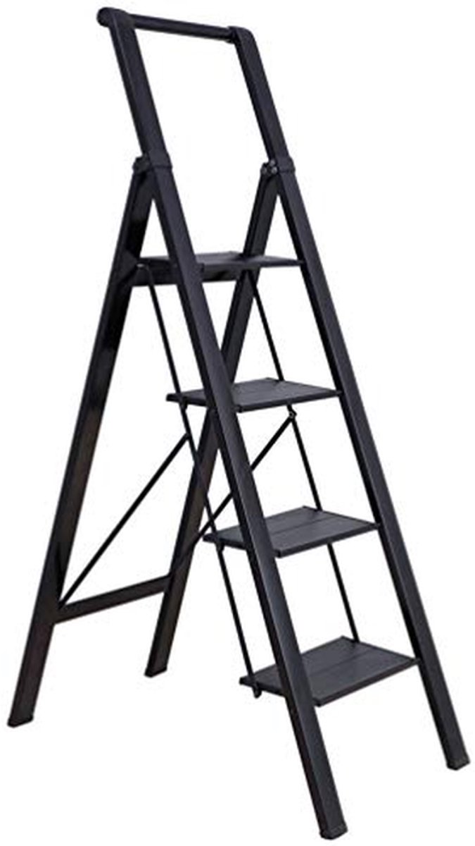 Trapladder 4 Treden - Vouwladder Huishoudtrap - Veilig Klussen - Extra Brede Sporten - 135 KG Draagkracht - Zwart