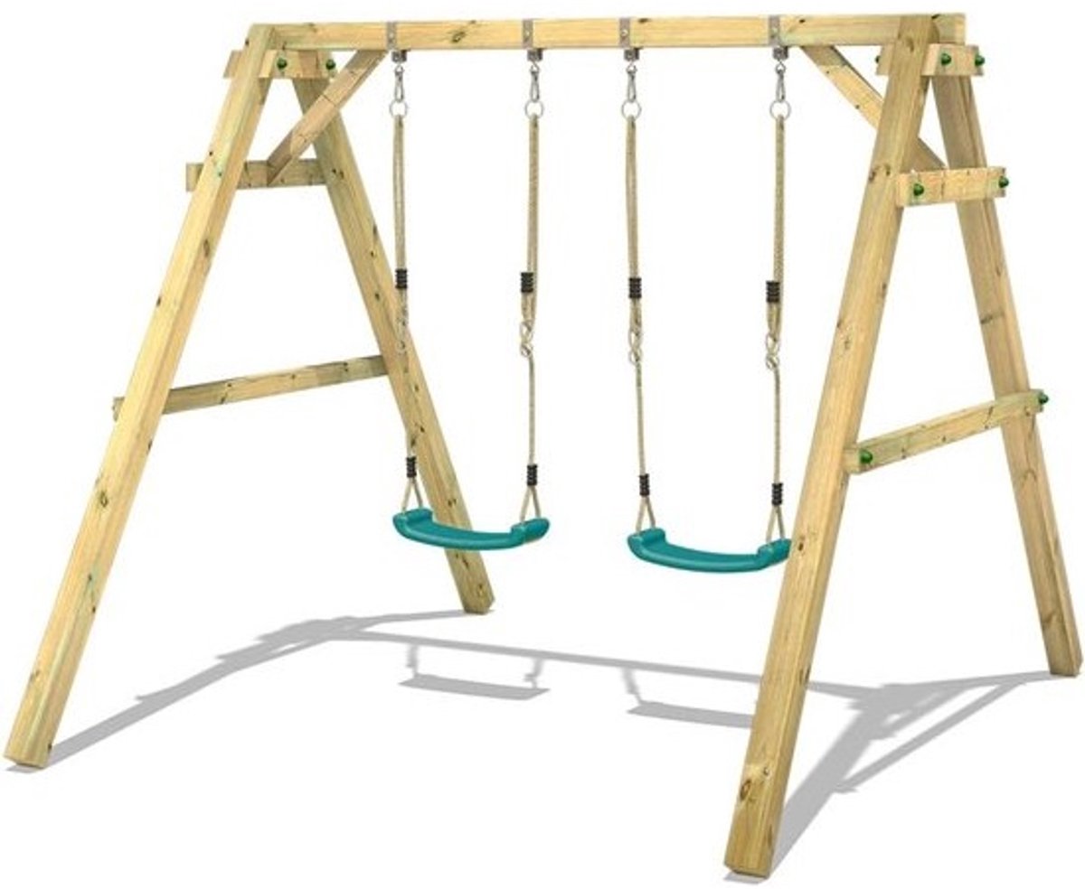 Houten Schommel - Speeltoestel Buiten - Buiten Spelen - Stevig Houten Frame - 240 x 264 x 215 cm - Turquoise