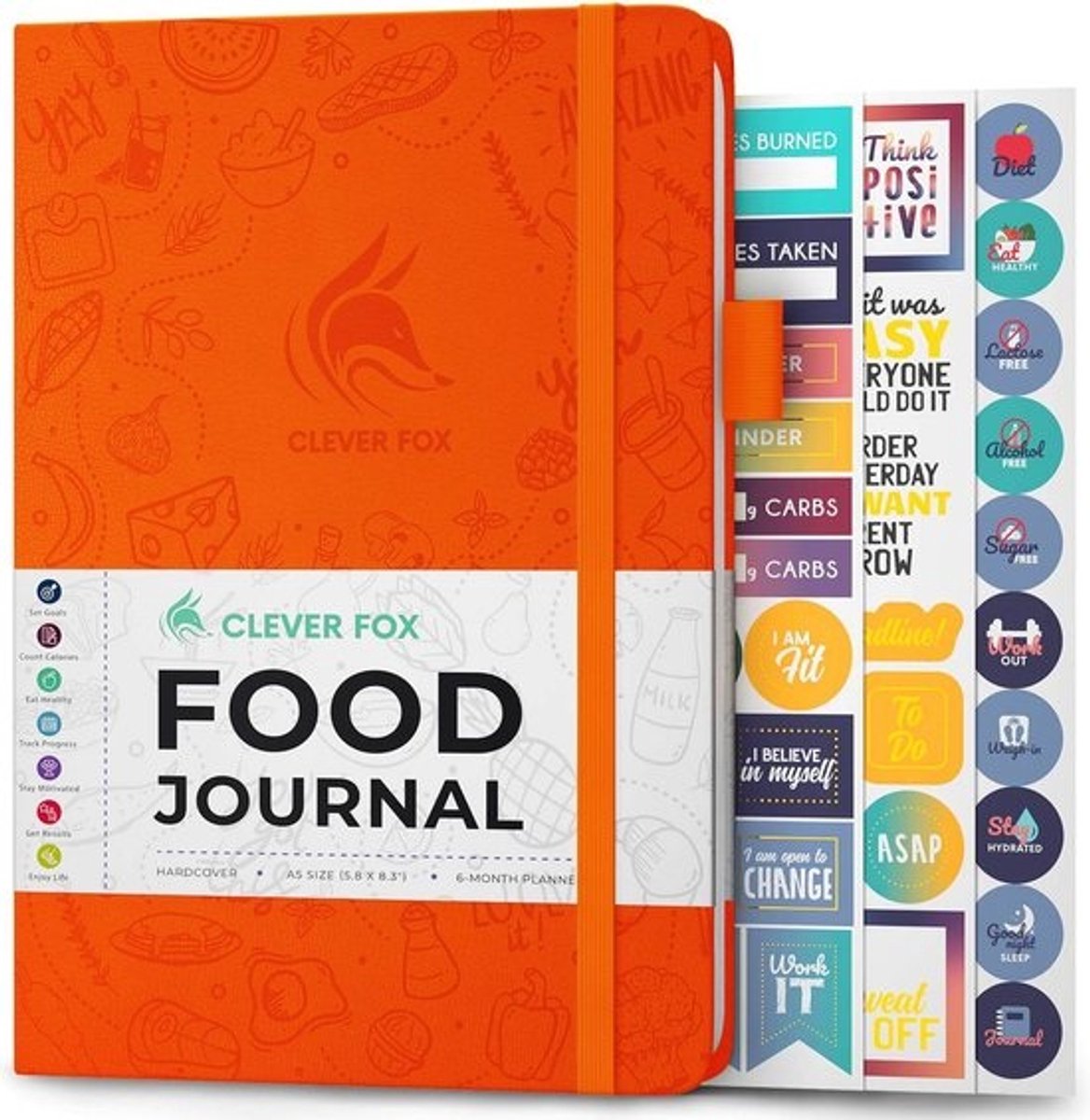 Voedingsdagboek - Dagelijkse calorie- en voedingsinname tracker, maaltijdplanner en gewichtsverlies notitieboek A5 (oranje)
