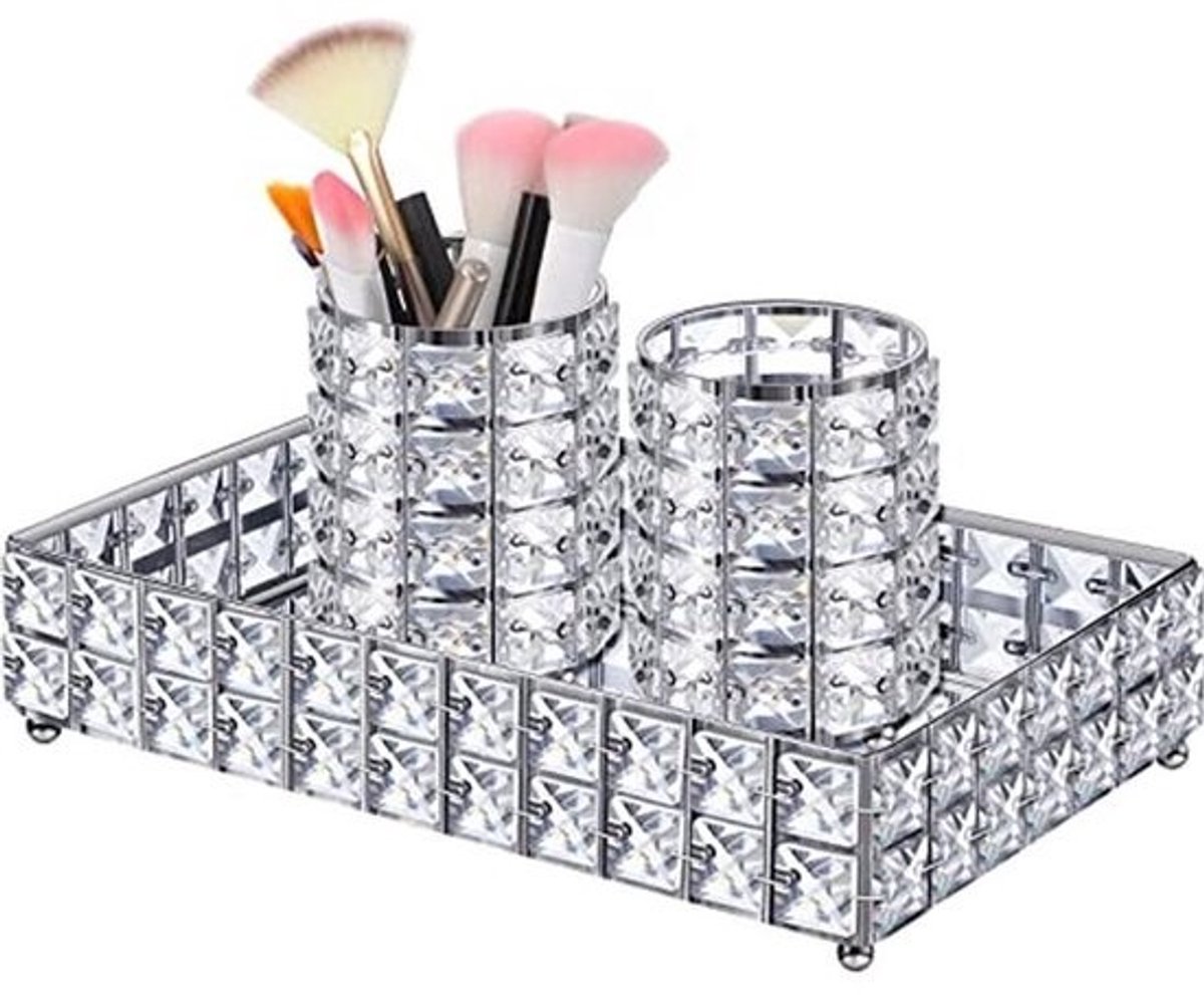 Kristallen make-up borstelhouder set van 3 voor een georganiseerde ijdelheidstafel