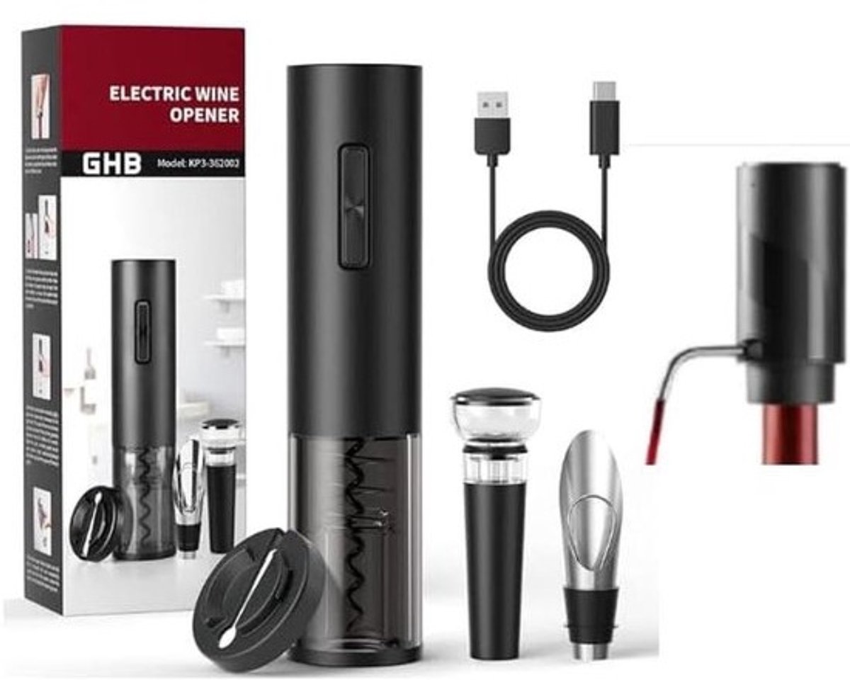 Elektrische Kurkentrekker 7-in-1 | Oplaadbaar | Beluchter | Schenktuit | Brievenopener | Vacuüm Afdichting