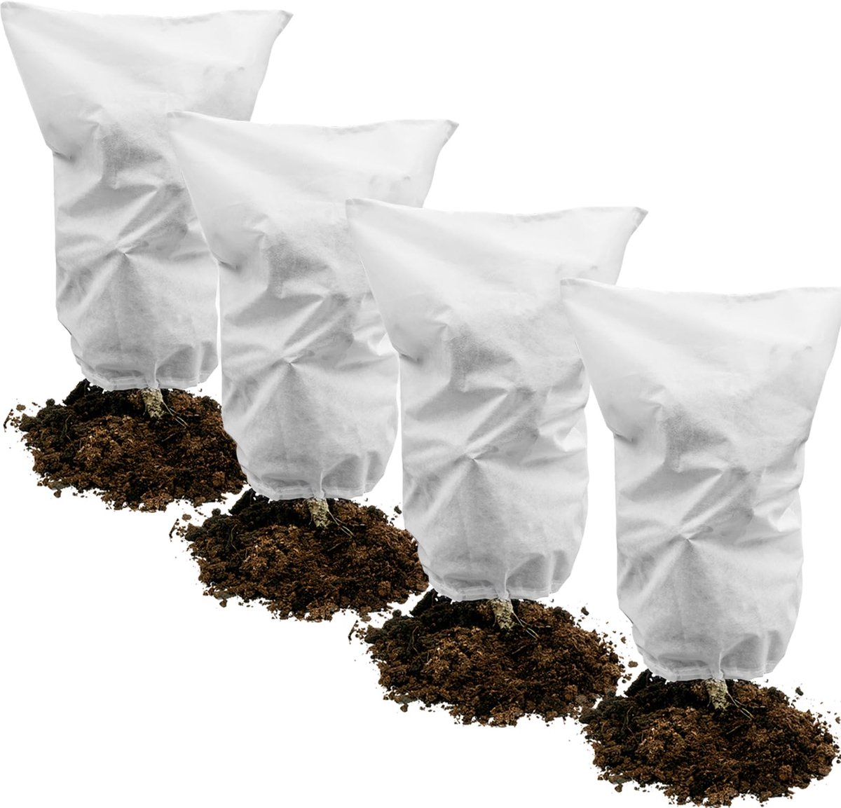 Winterbeschermhoes - Van vlies - Met trekkoord - Tegen vorst, kou, vogels en insecten - Voor planten - Beige - Wit - 50 g/m² - 60x80 cm - 4 stuks