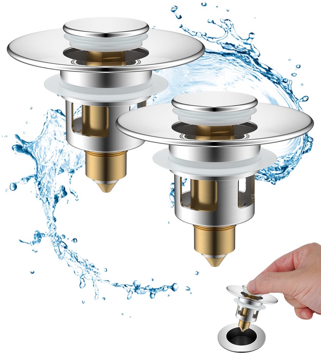 Wastafelstop 2 stuks - Pop-up - Chroom - 25-46 mm