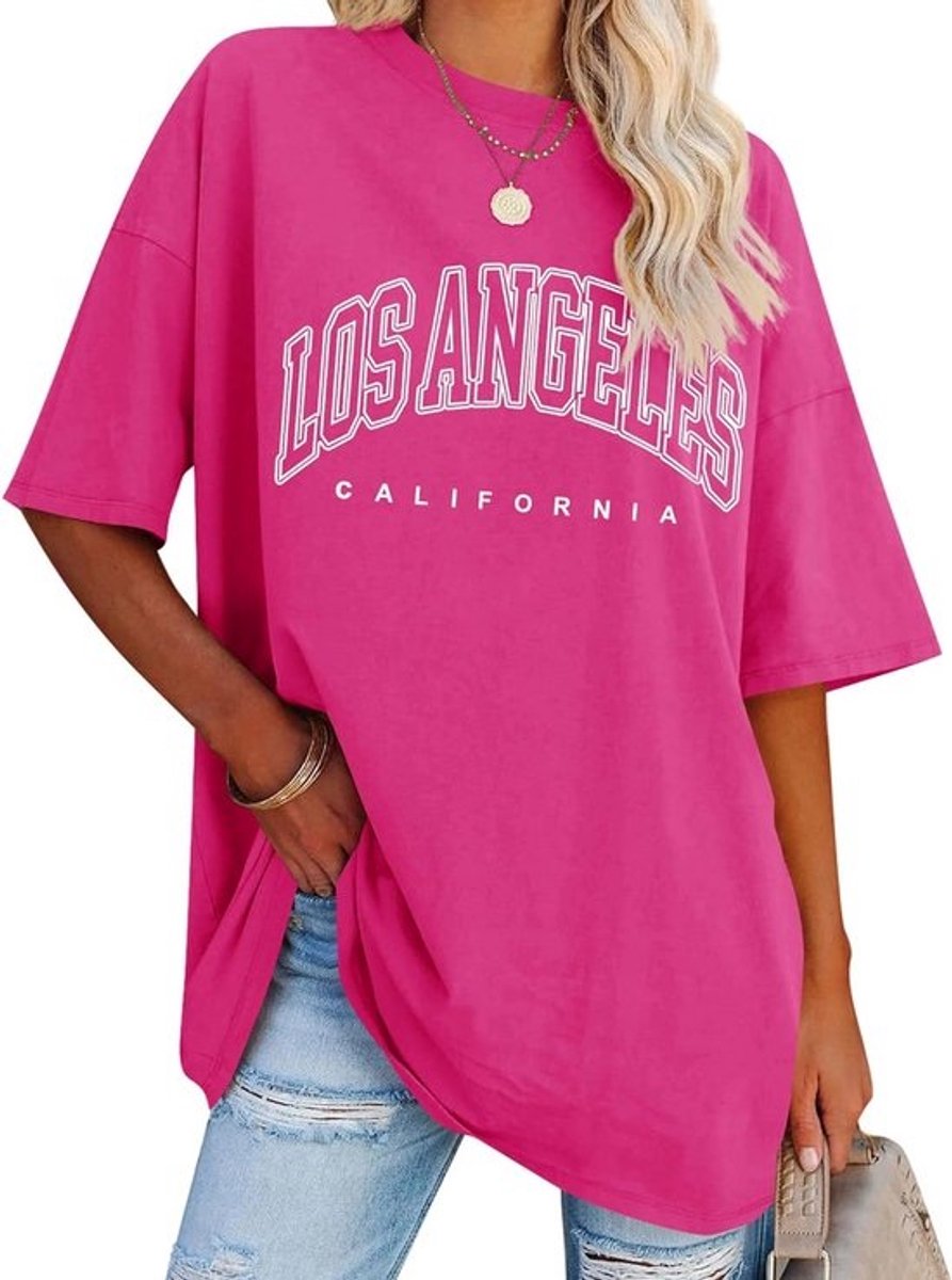 Oversized T-Shirt met Los Angeles Letterprint Vintage Stijl voor Dames en Meisjes