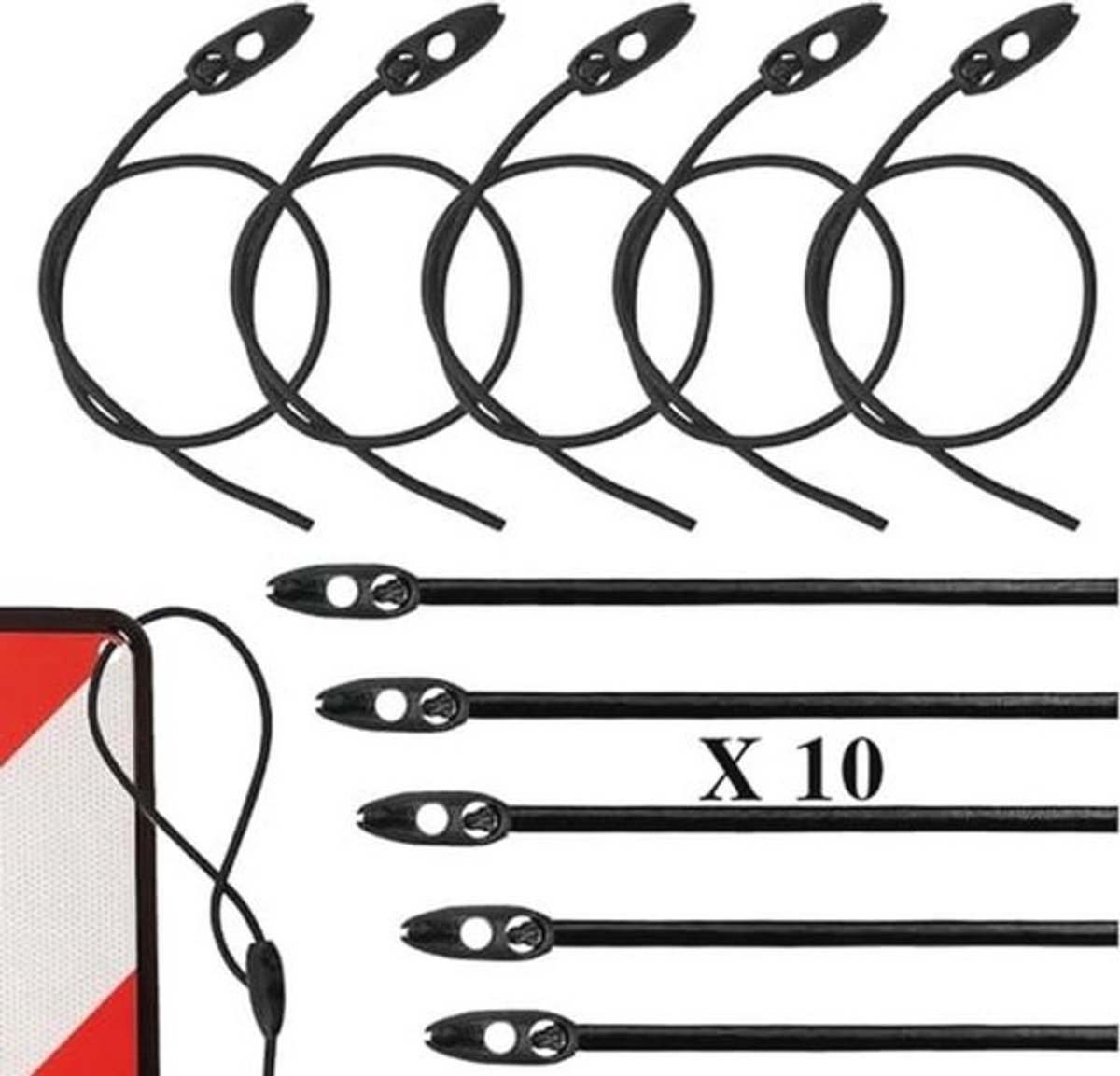 10 stuks elastische bagagespanners voor waarschuwingsborden en fietsendragers