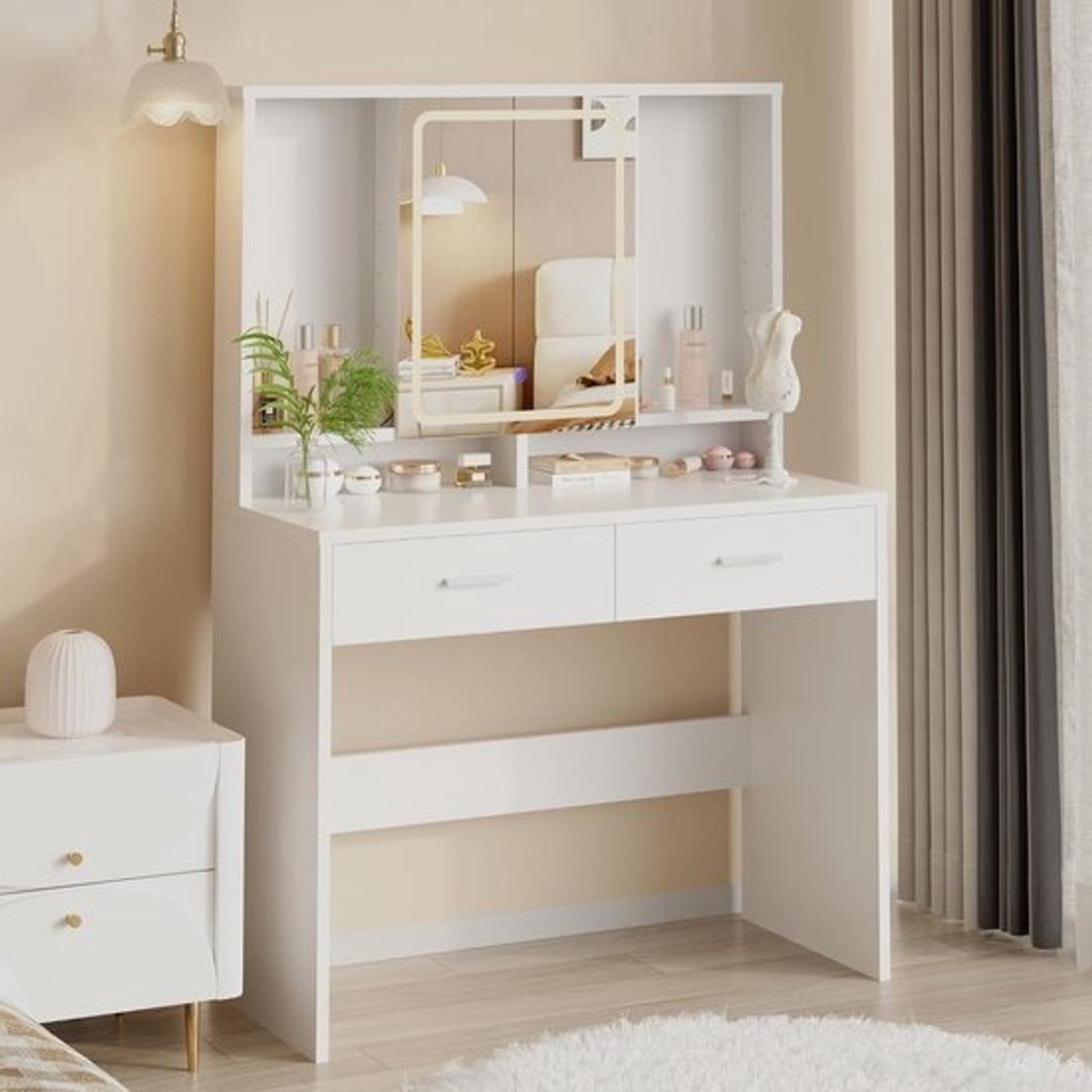 Moderne Make-uptafel met Spiegel en Verstelbare Helderheid - 90 x 40 x 135,8 cm