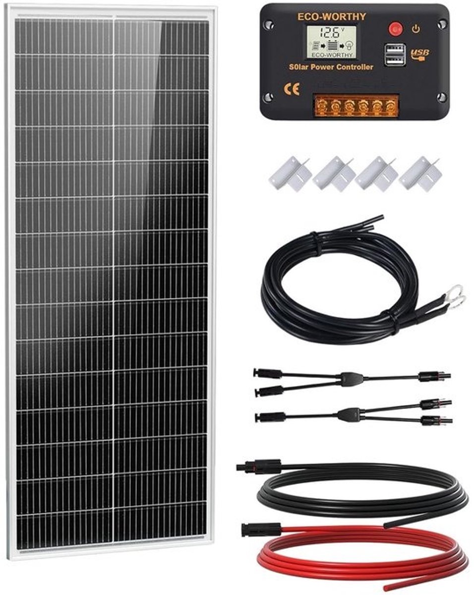 Zonnepaneel Set - Energie Opwekker - Off-Grid Stroom - Hoge Efficiëntie 25% - 112 x 45.5 cm - Zwart