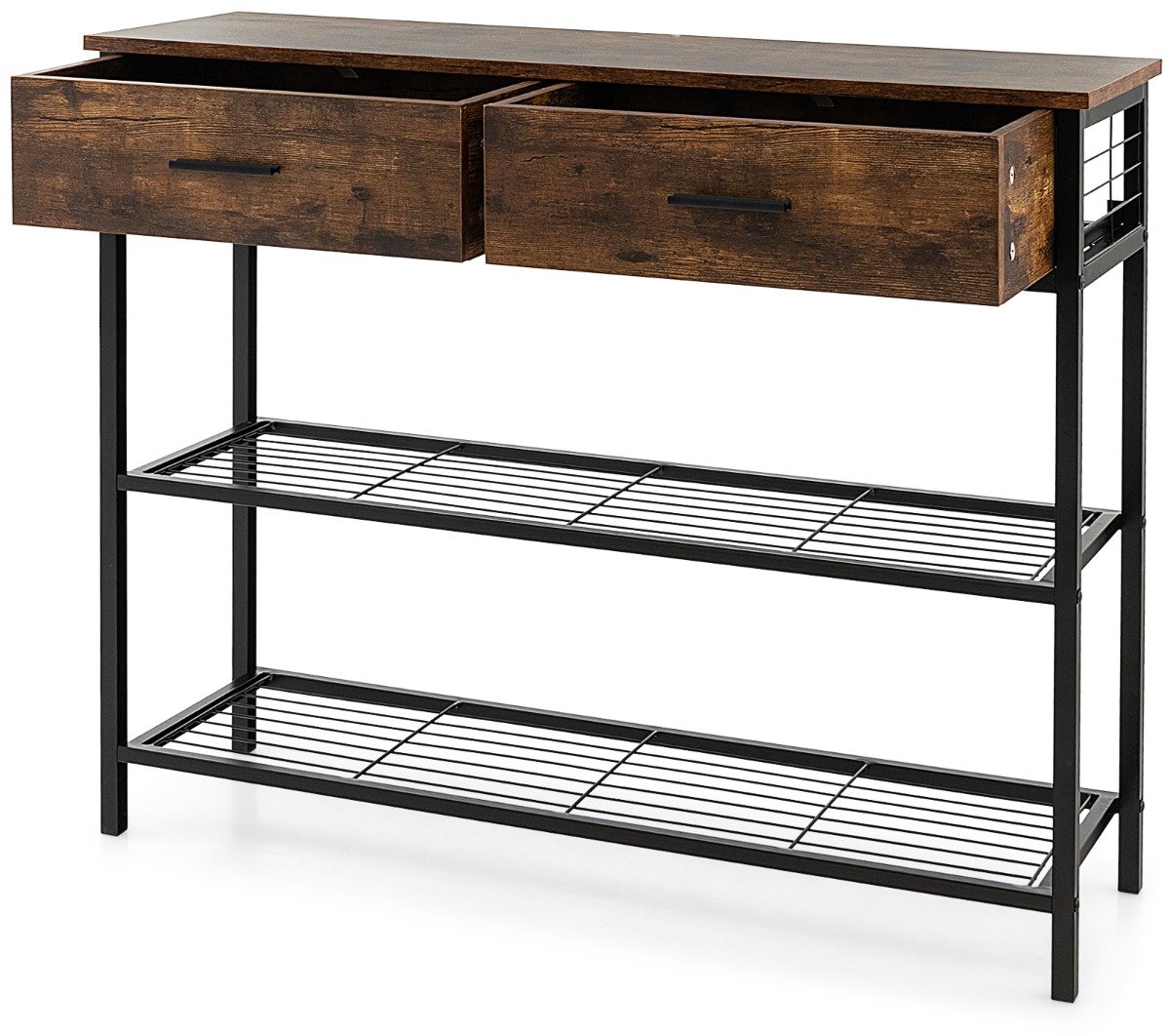 SureDeal® - Consoletafel - Laden Niveaus Houten - Metalen - Anti kantelbeveiliging Vintage - Bruin - 100x30x81,5 cm - Koffiebruin