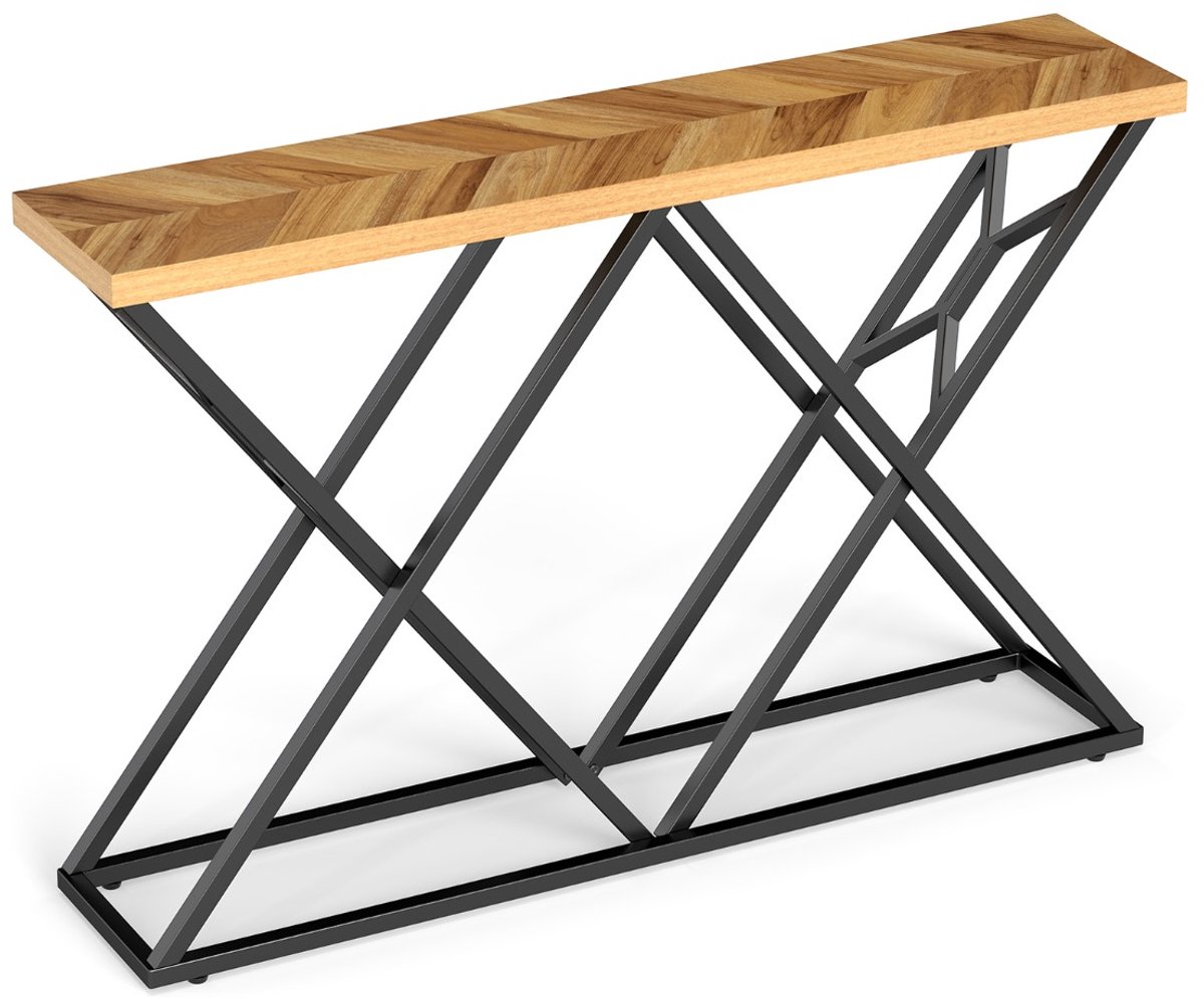 SureDeal® - Consoletafel - Haltafel Landelijke Stijl - Geometrische Metalen Voet - 140x29,5x90 cm - Koffiebruin