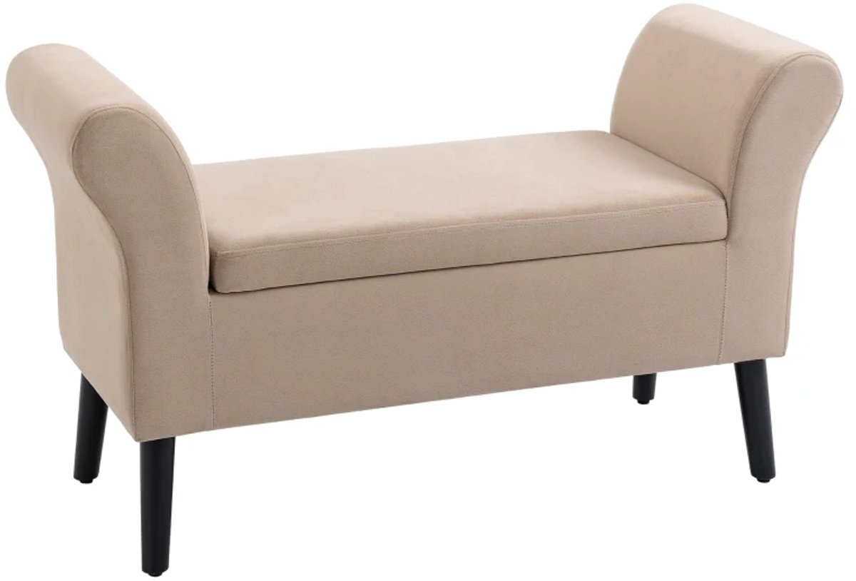Bankje - Gestoffeerde Bank Met Opbergruimte En Armleuningen - Borstbank - 46 cm Zithoogte - Fluweelachtig Polyester - 111,5 x 41 x 65 cm - Beige