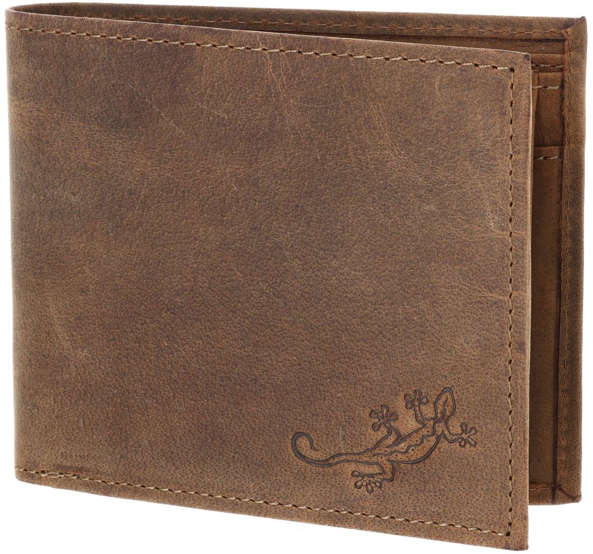 oxmox Leren portemonnee Leather RFID Protect Querscheinbörse Lizard 2.0 Embossed Vintage Light Brown bruine