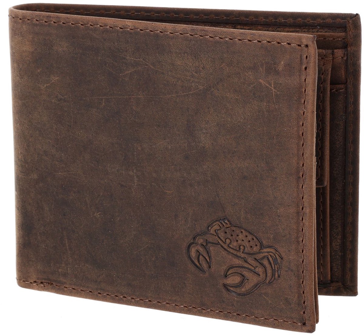 oxmox Leren portemonnee Leather RFID Protect Querscheinbörse Crab 2.0 Embossed Vintage Dark Brown donkerbruin