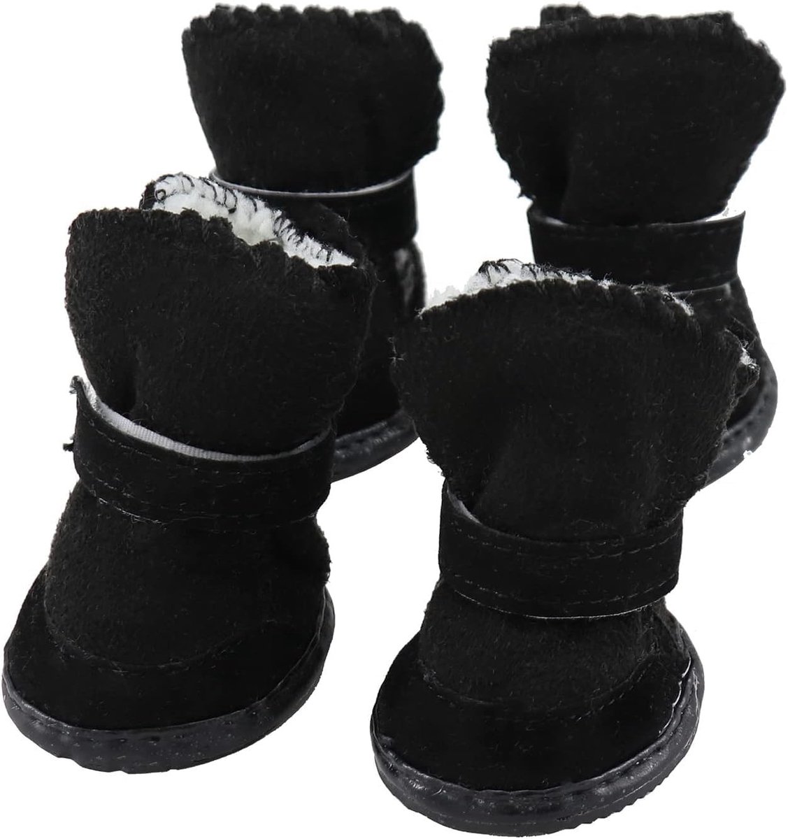 Set van 4 Hondenlaarzen, Kleine Maat met Sluiting, Antislip Zool, Winterse Snowboots met Bont voor Binnen en Buiten