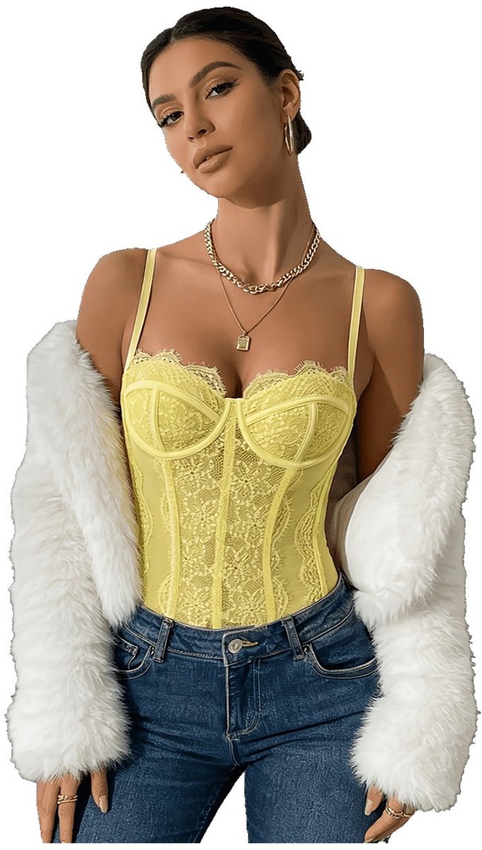 Currero Bodysuit Dames - Shapewear - Bodystocking - Corrigerende Body - Ingebouwde BH - Vormgevend & Afslankend Effect - Fel Geel