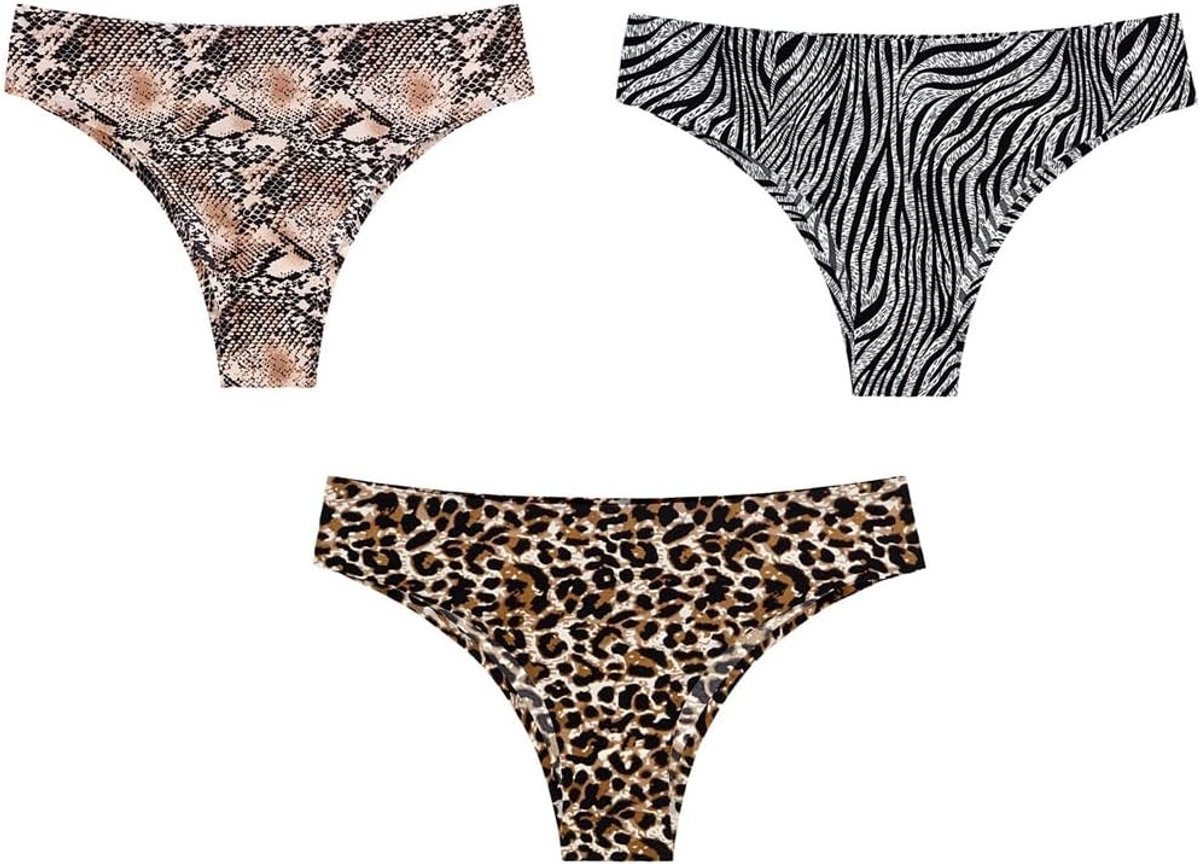 Set van 3 sexy leopard print naadloze slips voor vrouwen, ademend en comfortabel, lage taille ondergoed