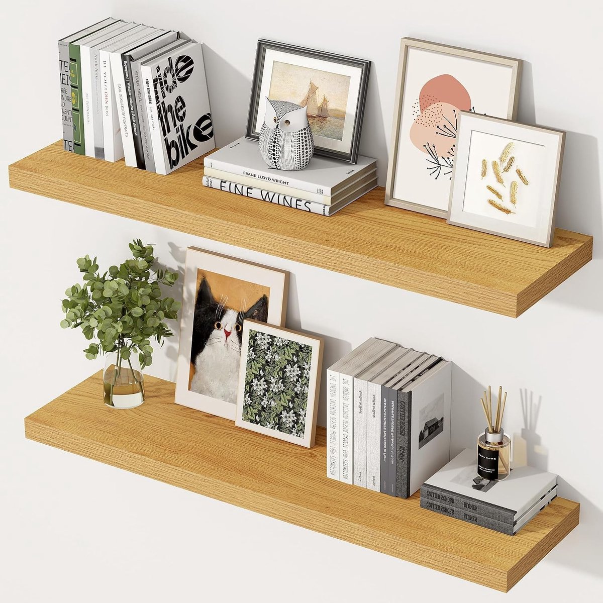 Diepe Wandplanken van 29,5 cm, Lange Eiken Wandplank van 90 cm, Houten Muurplanken met 29 kg Capaciteit, Ideaal voor Keuken, Badkamer en Woonkamer met Extra Opbergruimte