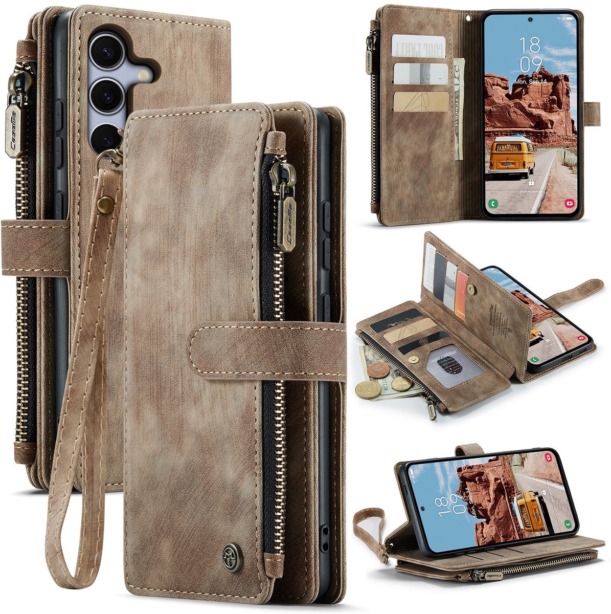 CaseMe Hoesje - Geschikt voor Samsung Galaxy S26 FE Hoesje - CaseMe C30 Book Case met Portemonnee - Bruin