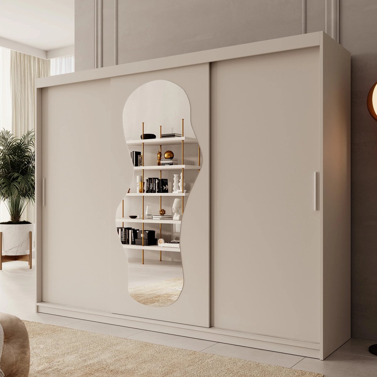 MEUBELLA Kledingkast Ulysses - Beige - 250 cm - Met spiegel