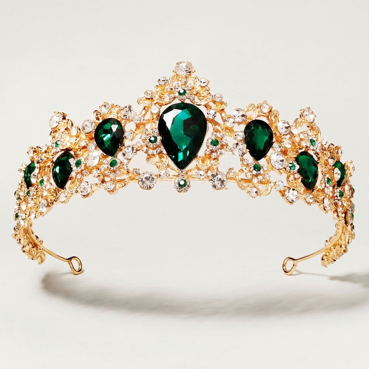 Kroon voor dames-Prinsessenkroon-Diadeem-Kroon-Strass-Elegant en Duurzaam - Geschikt voor Verschillende Gelegenheden-Haarsieraad- Goudgroene diamant