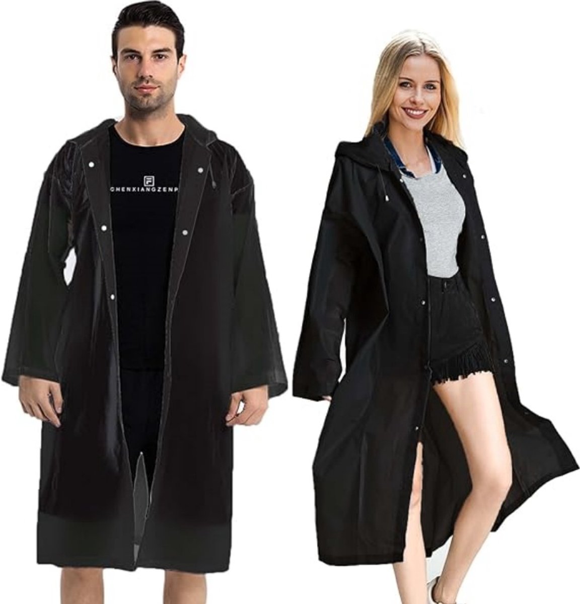 YAGXIG Regenponcho voor volwassenen - Regenjas - Herbruikbaar - EVA-regenjas - Unisex - Volledig waterdicht - Geschikt voor buitenactiviteiten en reizen - Zwart - One size (2-pack)-Geschikt voor gewichten tot 100 kg