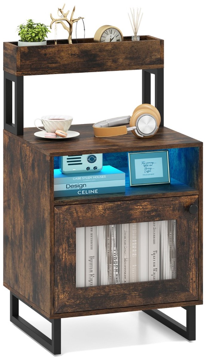 SureDeal® - Nachtkastje - Verlicht - Lichtkleuren - Modi - Houten Voet - Afstandsbediening - 45x40x80 cm - Koffiebruin