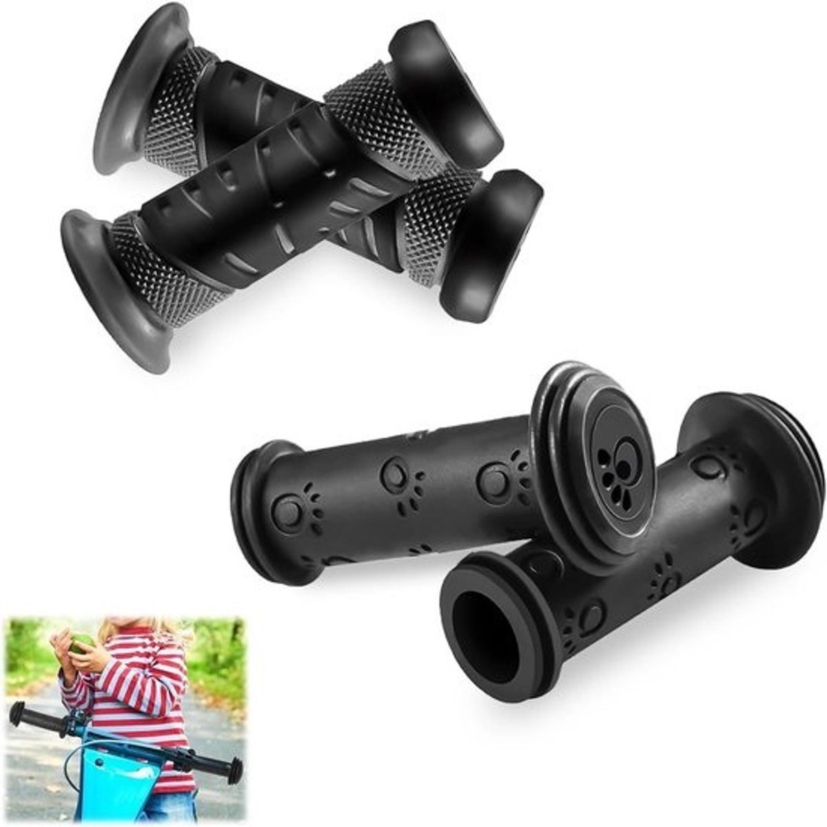 Kinder Fiets Handvatten - Fiets Handgrepen - Veilig Fietsen - Antislip Rubber - 22mm Diameter - Zwart
