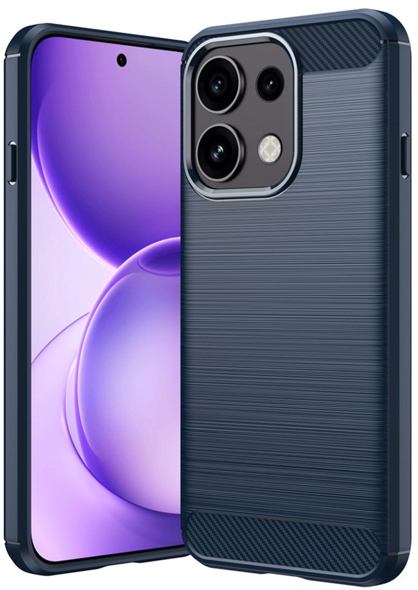 MobyDefend Hoesje - Geschikt voor Oppo Reno16 F/FS - TPU Backcover - Geborstelde Metaal & Carbon-Look - Blauw