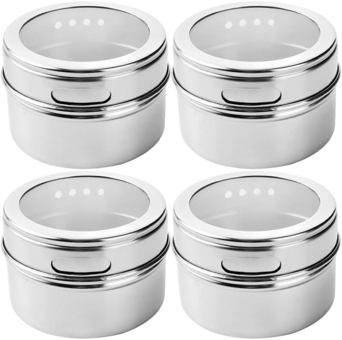 longziming - Kruidenpotjes Set - 4 Stuks - Magnetische Kruidenhouders - Zout- En Peperstrooiers - Transparant Ontwerp - Compact Formaat - Voor Kruiden En Specerijen - 6,3 x 6,3 x 4,2 cm