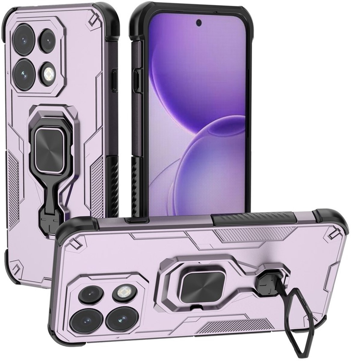 MobyDefend Hoesje - Geschikt voor Oppo Reno16 Pro - Dubbelgelaagde Pantsercase Met Standaard - Roze