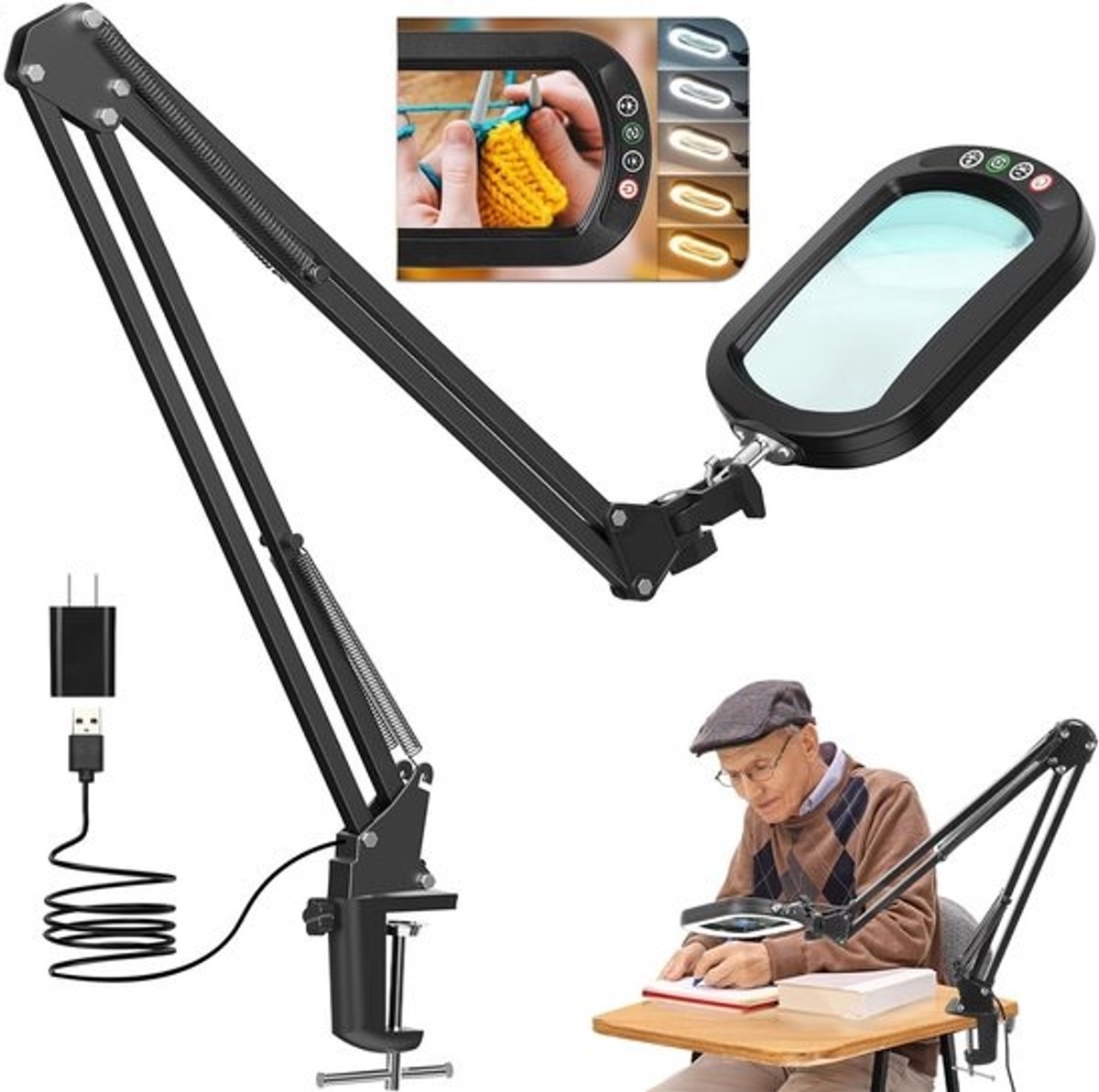 Loep met Licht - Vergrootglas Klem - Precisiewerk Handwerk - 10x Echte Glaslens - Groot Zwenkarm - 5 Kleurmodi