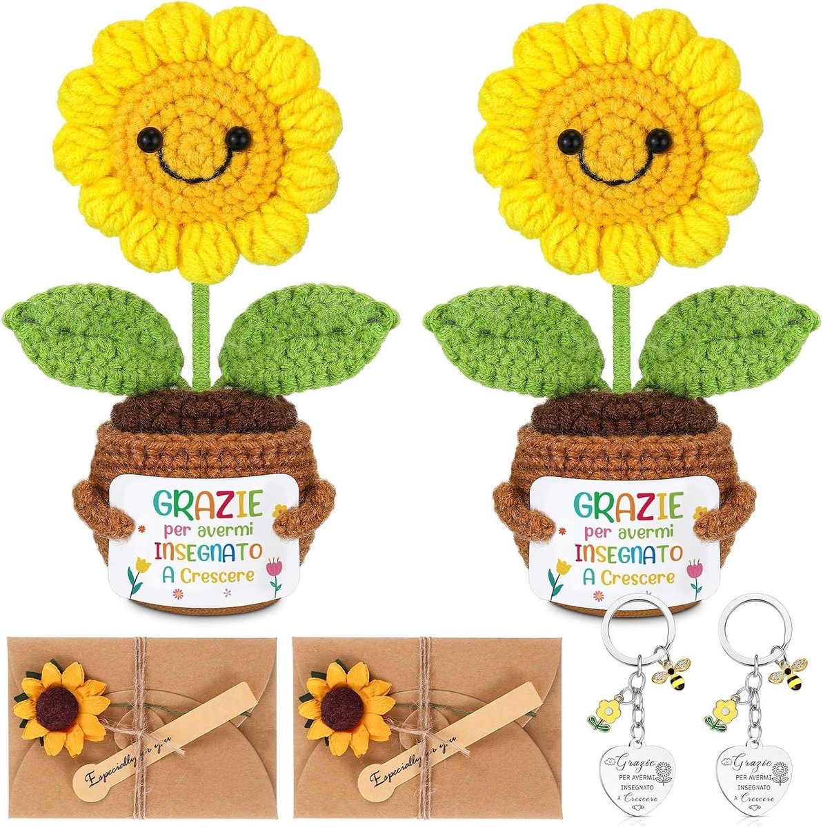 Set van 2 bedankcadeaus voor leraren met zonnebloem sleutelhanger en wenskaarten met gedroogde bloemen, perfect voor waardering en inspiratie