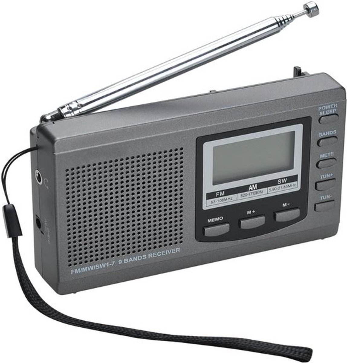 Draagbare Radio Ontvanger - 9 Band Kortegolf - Ontvangst Verbeteren - Digitale Tijdweergave - Compact Formaat