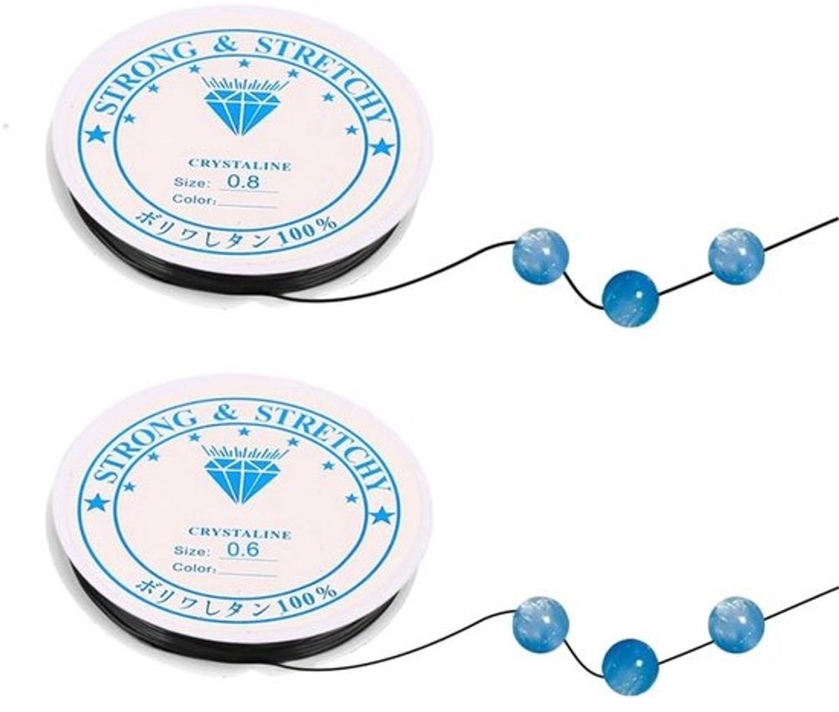 Elastisch Draad - Sieradenband Nylon - Armbanden Maken - Scheurvast Materiaal - 2 Rollen 0.6 & 0.8mm - Zwart