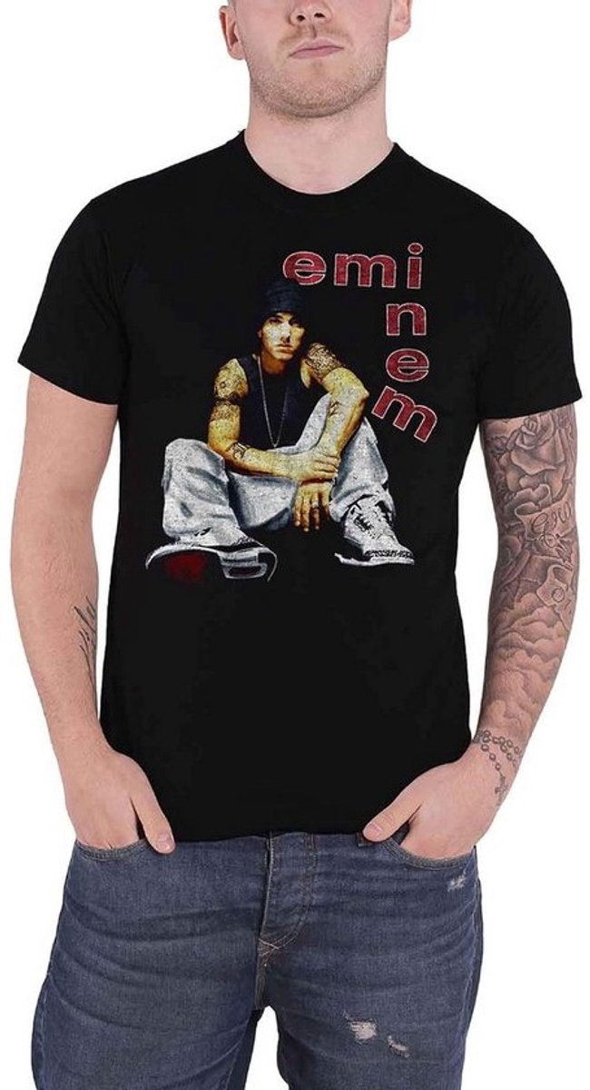 Unisex Zwart T-Shirt met Letterprint Slim Shady Officieel Gelicenseerd