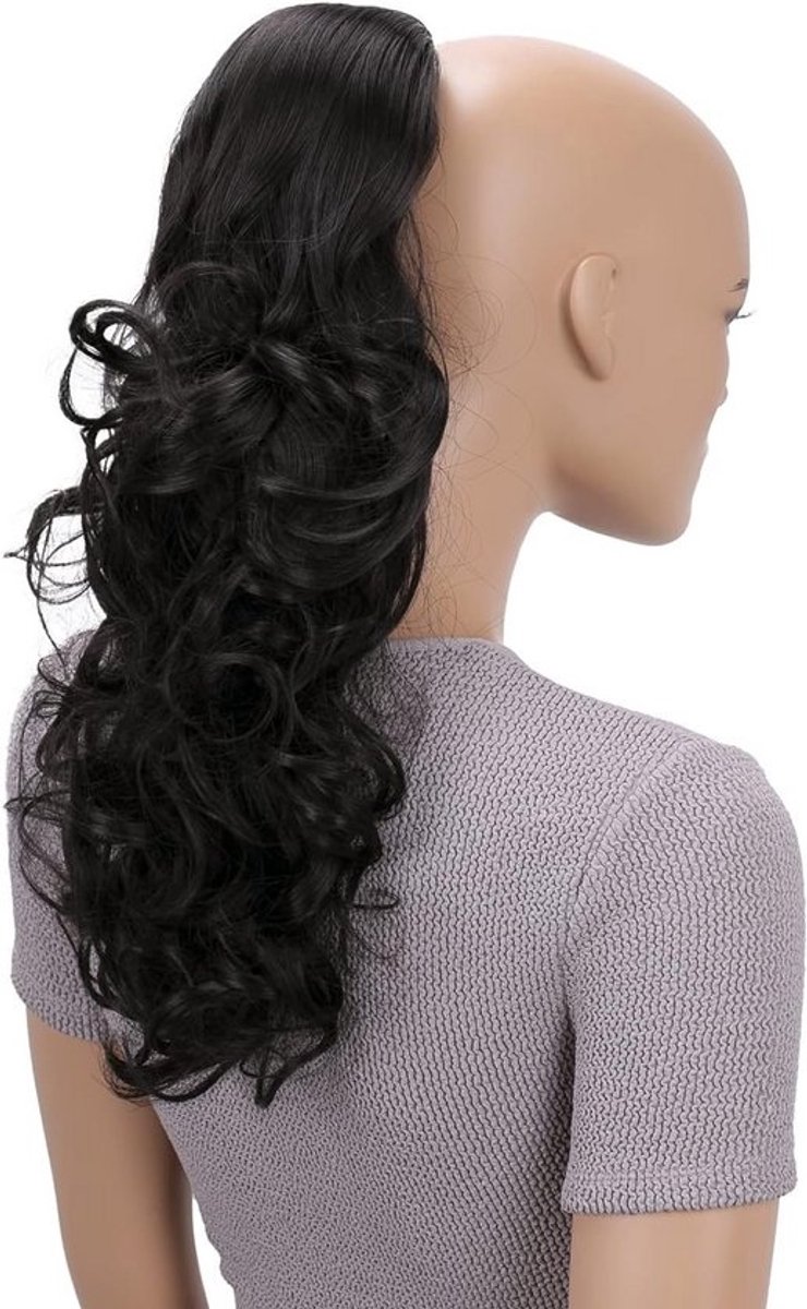 Volumineuze Golvende Haarstuk Paardenstaart 45cm Zwartbruine Synthetische Extensions