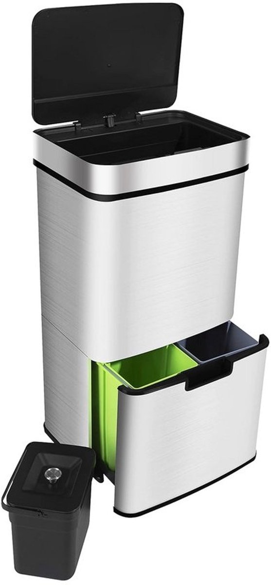 Automatische Sensor Vuilnisbak RVS 72 Liter met 4 Compartimenten