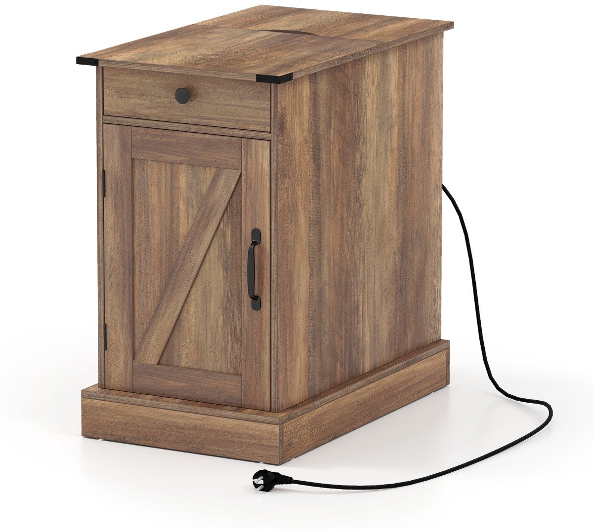 SureDeal® - Bijzettafel - Dressoir - Oplaadstation Nachtkastje - Neerklapbaar Tafelblad - 35x60x62 cm - Bruin
