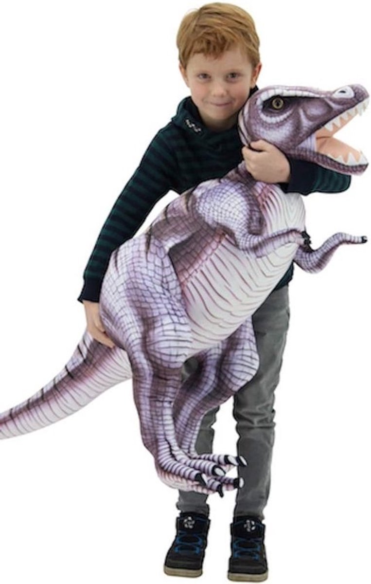 XXL Pluche Dinosaurus Tyrannosaurus Rex Knuffel 128 cm Grijs Paars Levendsecht Speelgoed