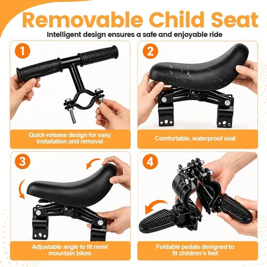 Kinder Fietszadel - Voorzitje Kinderen - Samen Fietsen - Verstelbare Hoek - 23.5 x 10.5 cm - Zwart — afbeelding 5