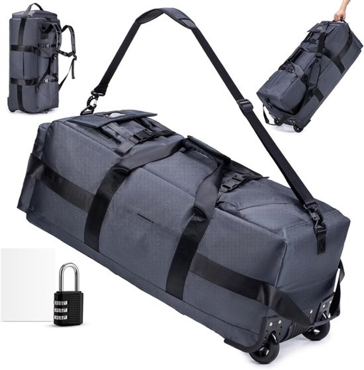 Grote 85L Reisbagage Met Wielen - 3 in 1 Handbagage, Waterdichte Reisrugzak en Koffer voor Reizen en Weekenduitjes