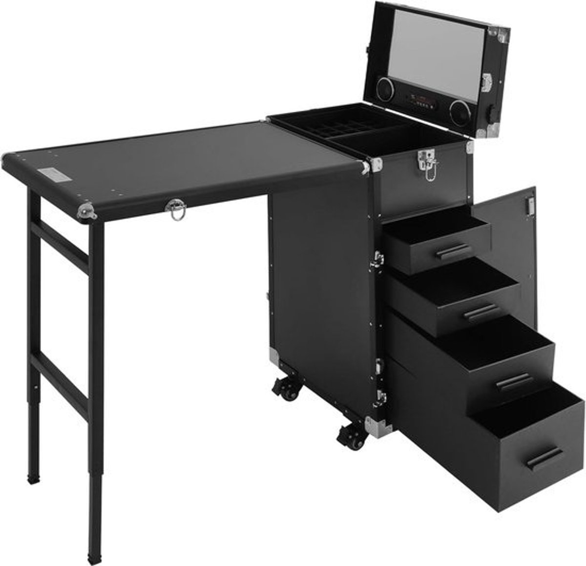 Professionele Mobiele Make-up Koffer met Uitschuifbare Werktafel en Opbergruimte