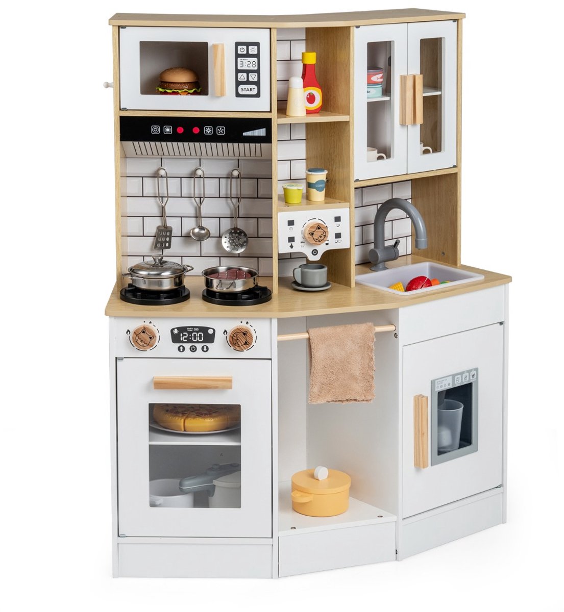 SureDeal® - Rollenspell - Houten Speelgoedkeuken - Kinderen Speelgoedkeuken - Lichtjes - Geluidjes - 75x36x96 cm - Naturel