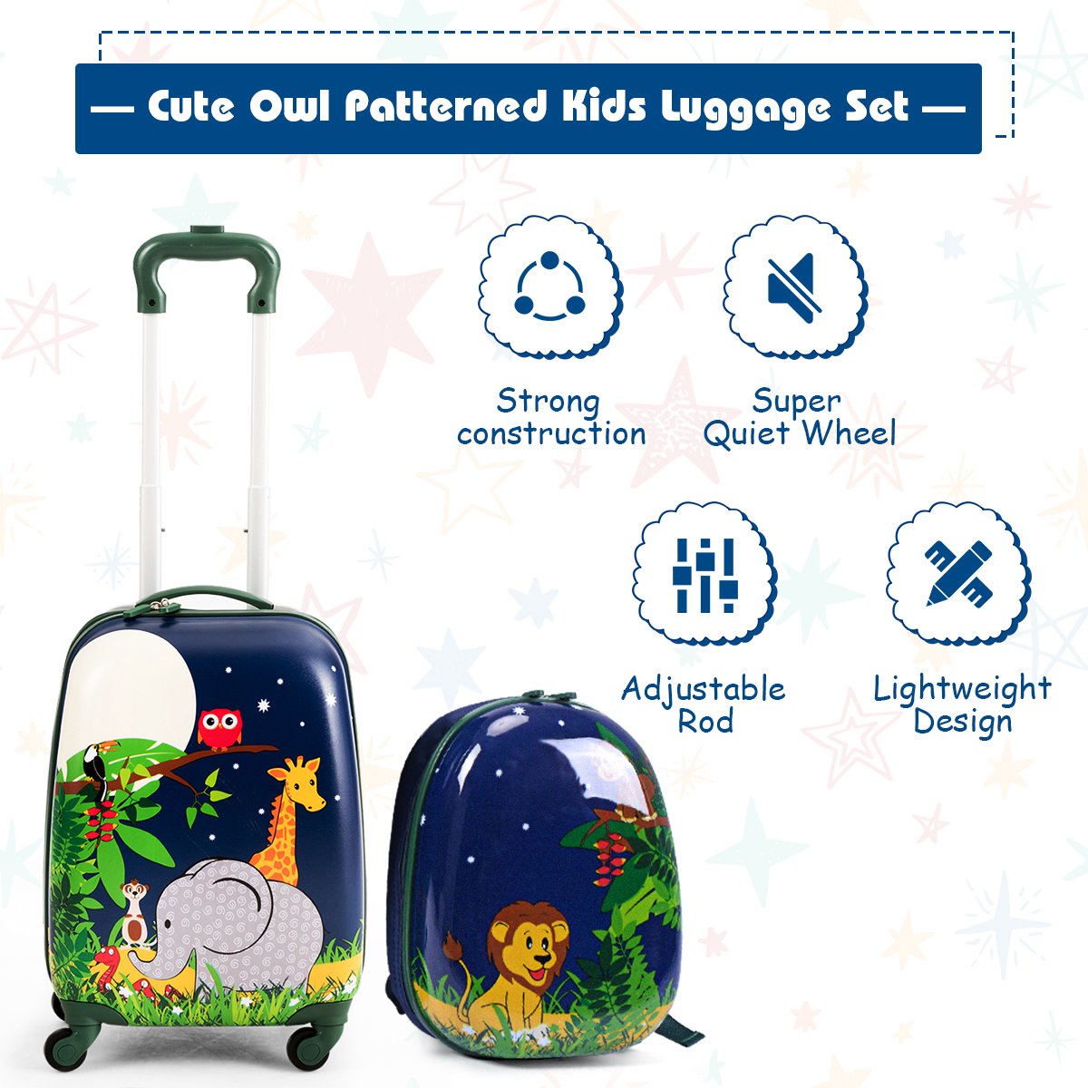 SureDeal® - Kinderkoffer - Delige - Rugzak Kindertrolley Kunststof - Jongens - Meisjes Blauw - 29x23x46 cm - Bruin